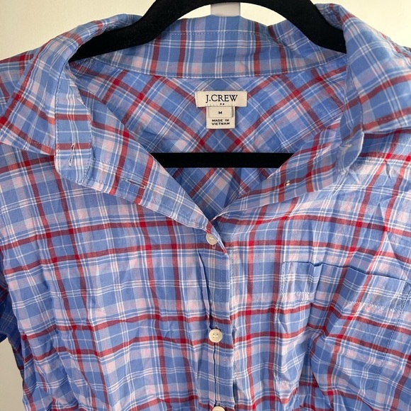 J. Crew Blue Plaid Button Down with Tie Front - Picture 3 of 4